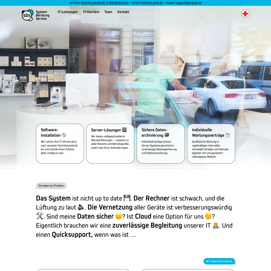 Screenshot der Website für sbs