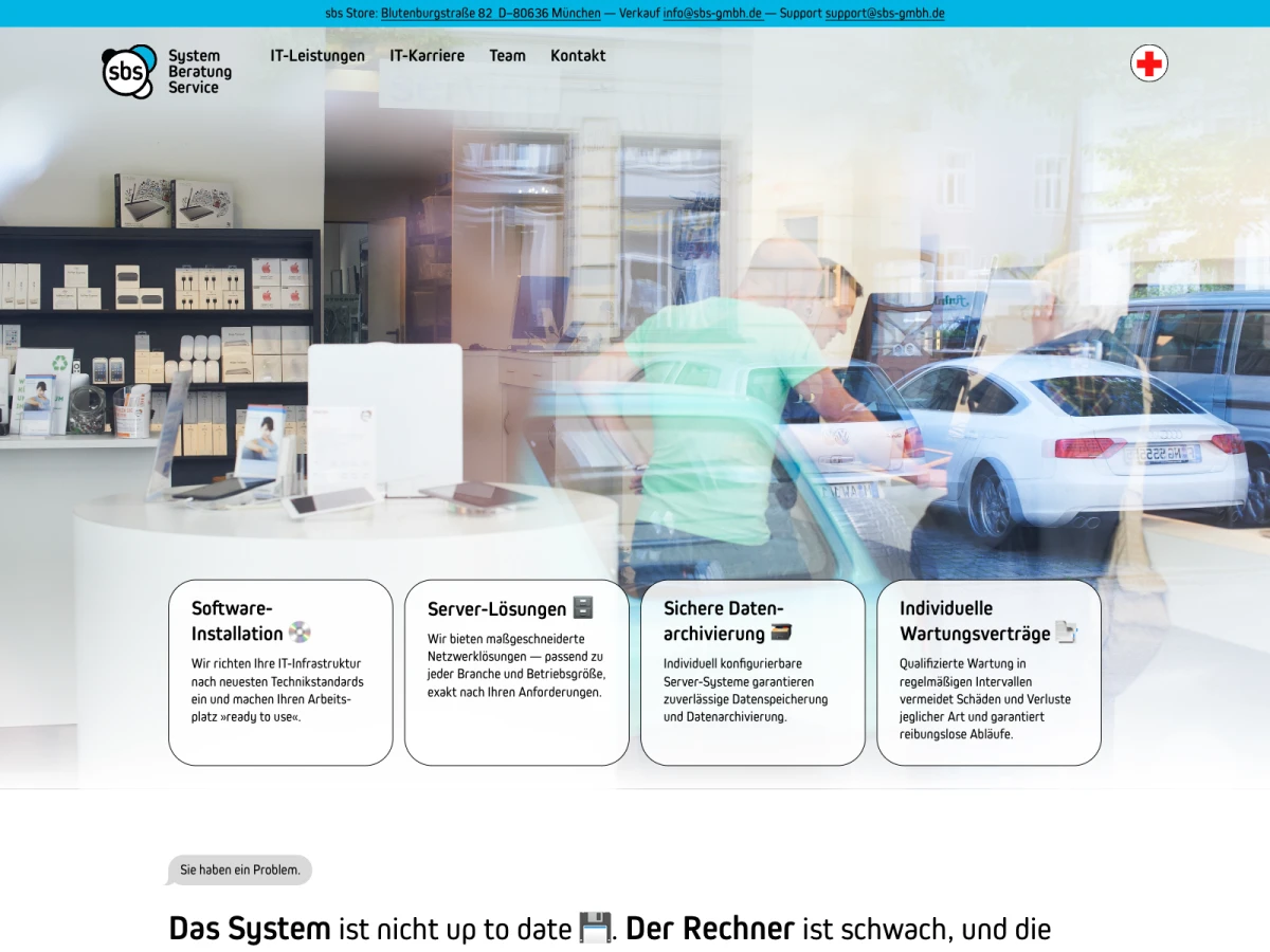Screenshot der Website für sbs