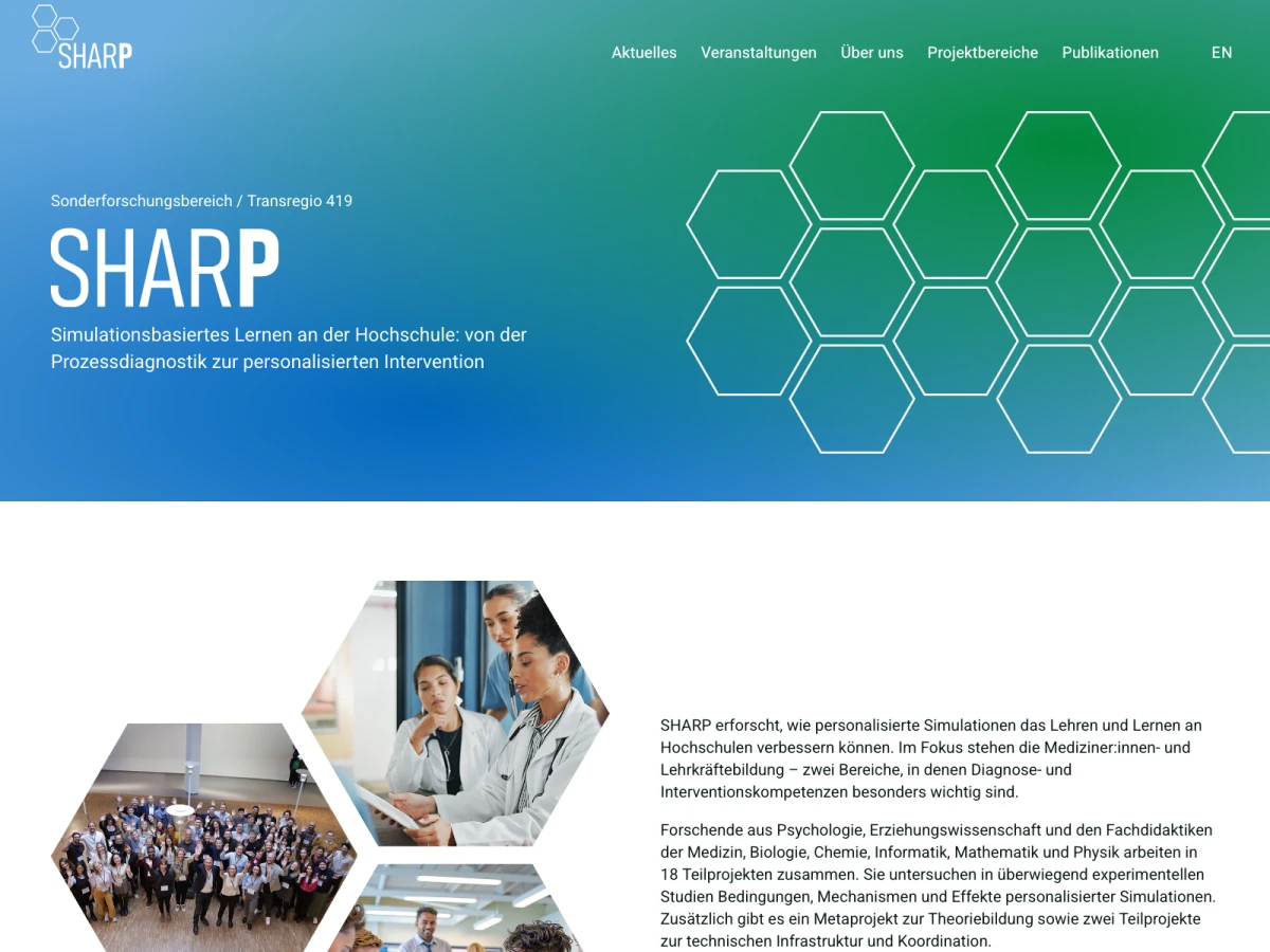Screenshot der Website für SHARP