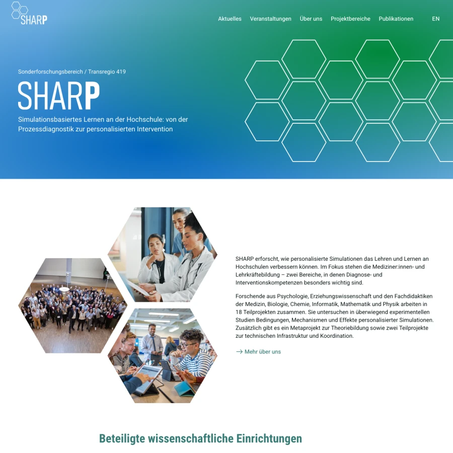 Screenshot der Website für SHARP