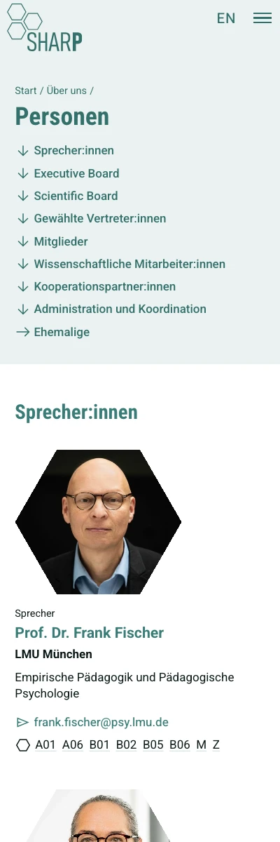 Screenshot der Website für SHARP auf dem Smartphone