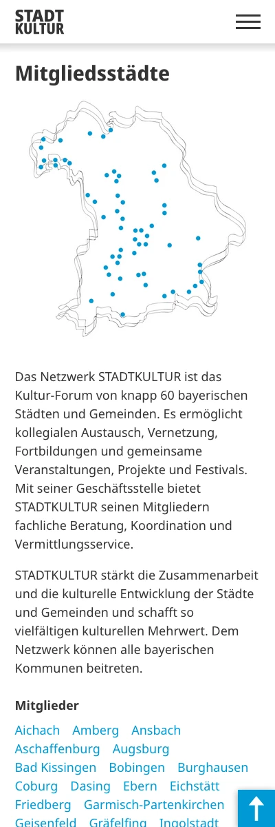 Screenshot der Website für Stadtkultur auf dem Smartphone