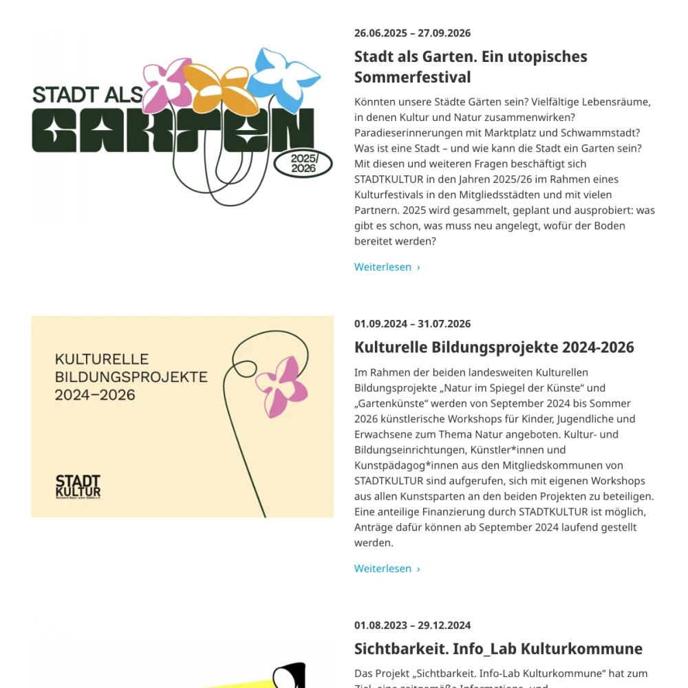 Screenshot der Website für Stadtkultur auf dem Tablet