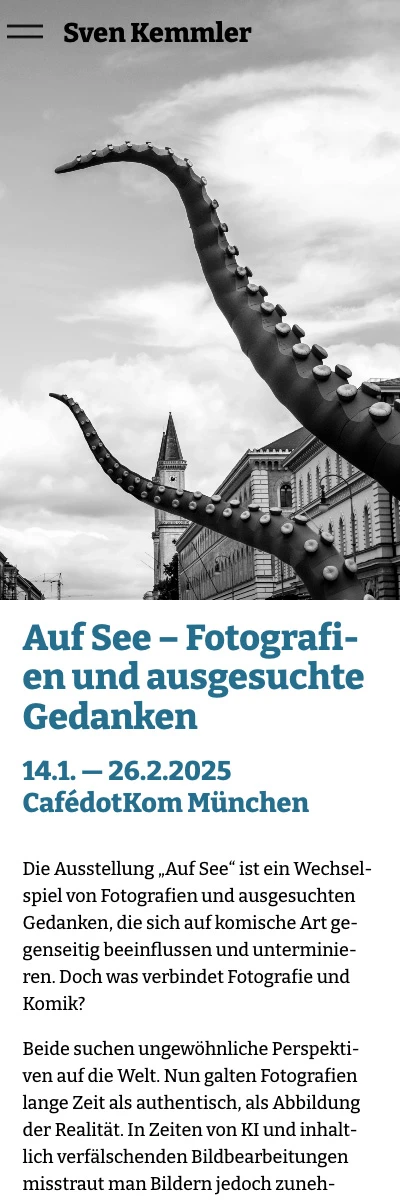 Screenshot der Website für Sven Kemmler auf dem Smartphone