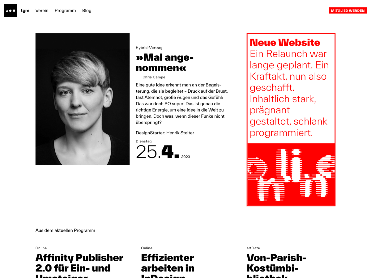 Screenshot der Website für Typographische Gesellschaft München