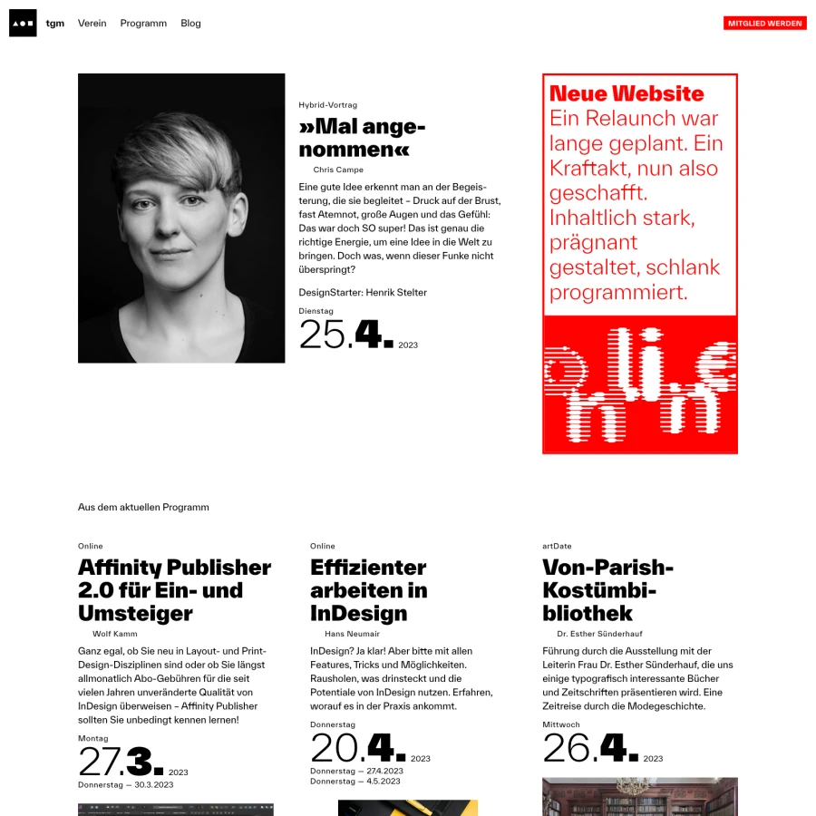 Screenshot der Website für Typographische Gesellschaft München