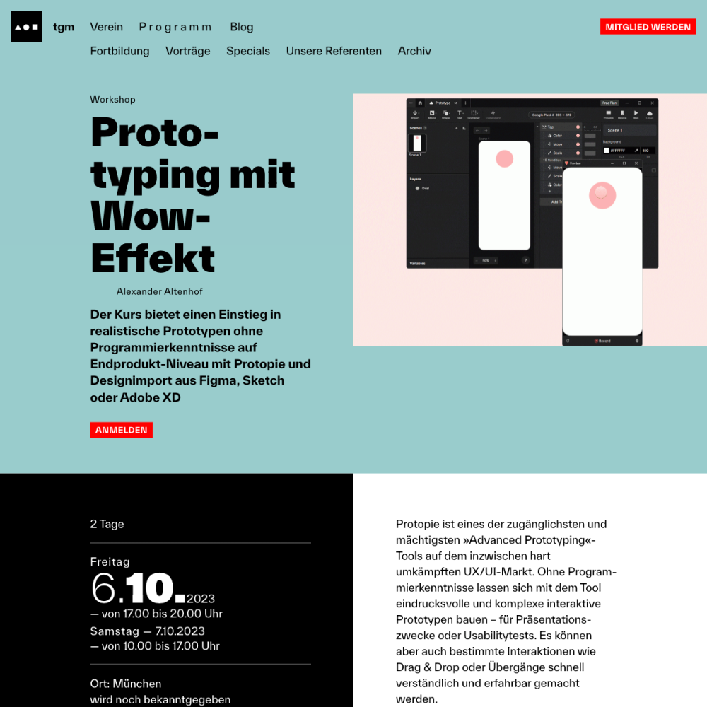 Screenshot der Website für Typographische Gesellschaft München auf dem Tablet