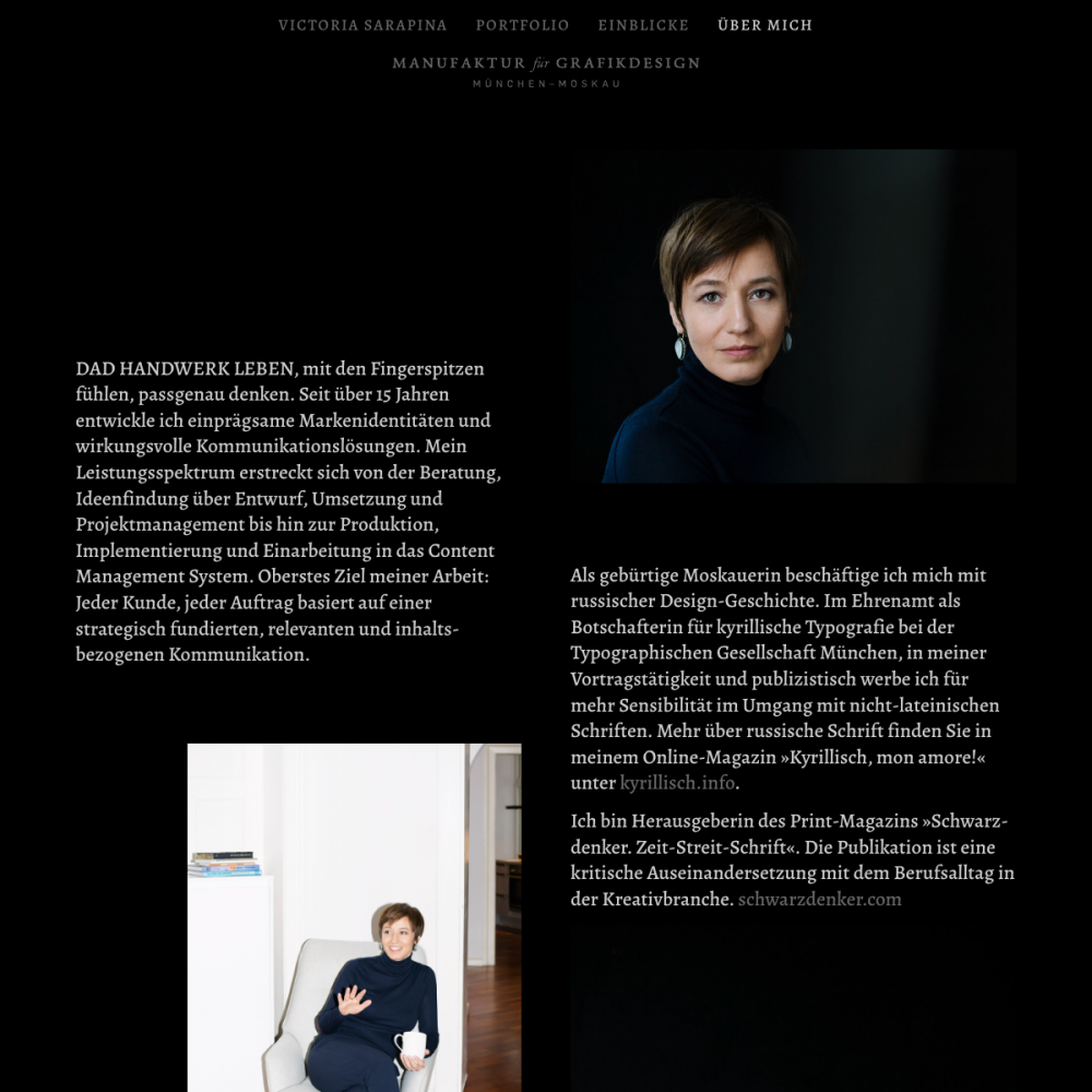 Screenshot der Website für Victoria Sarapina auf dem Tablet